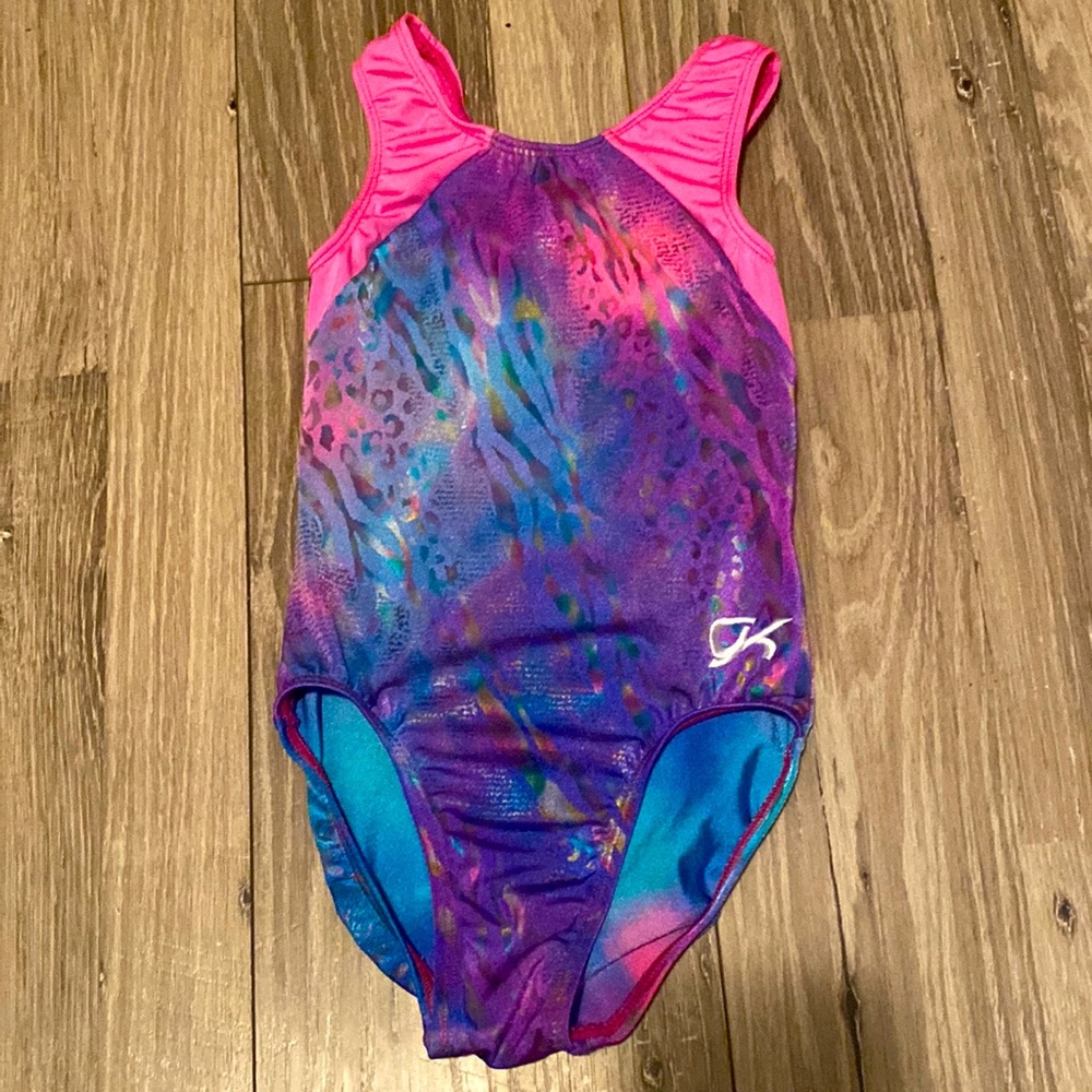 GK Rainbow Leopard Print Gymnastics Leotard in Size CXS